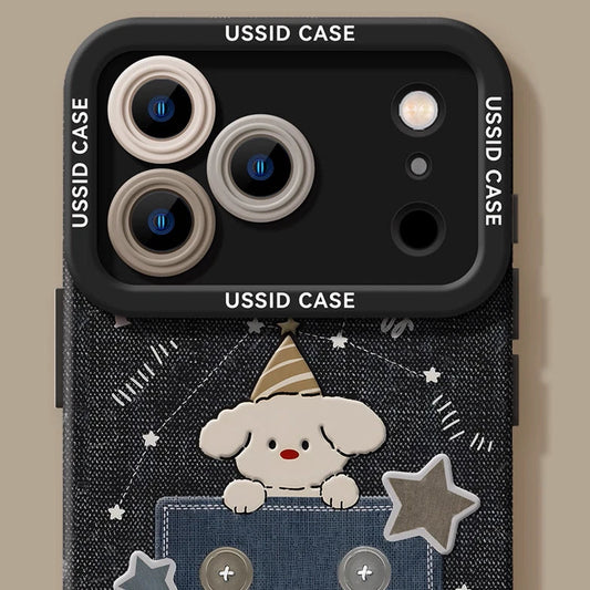 Cute Puppy Pocket Phone Case for iPhone 17 Denim Aesthetic Soft Silicone Cover P pjvn6927