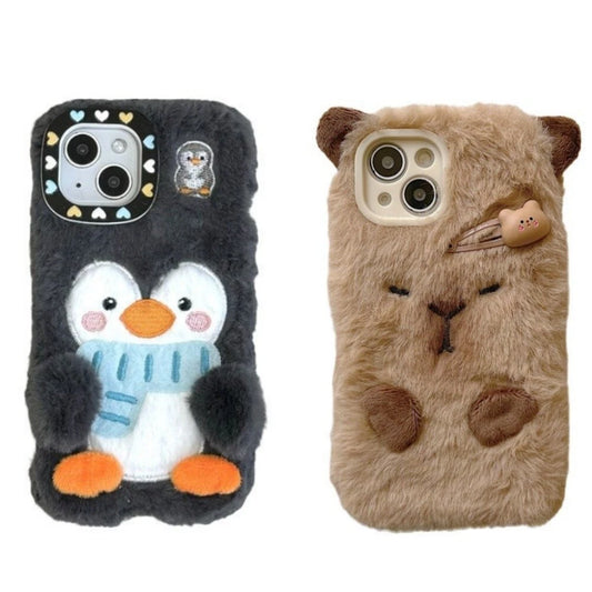 Plush Fluffy Cute Cartoon Shockproof Soft Phone Case For iphone Samsung Covers
